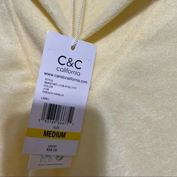 C&C California Terry Cloth Collar T Shirt Yellow NWT - Picture 4 of 7